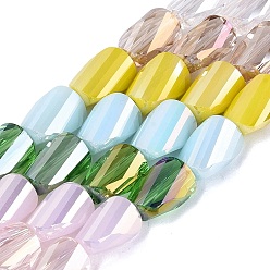 Gemischte Farbe Galvanisierte Glasperlenstränge in verschiedenen Stilen, Twist, facettiert, Gemischte Farbe, 9~9.5x6~6.5x4~5 mm, Bohrung: 1~1.4 mm, ca. 42~50 Stk. / Strang, 15.16~18.11 Zoll (38.5~46 cm)