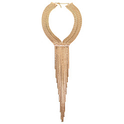 Золотой Ожерелья-чокеры из сплава с длинными кисточками и стразами для женщин, золотые, 15.75 дюйм (40 см)