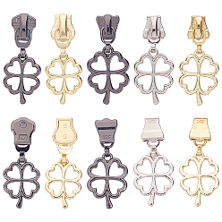 Mixed Color Zinc Alloy Replacement Zipper Sliders, for Luggage Suitcase Backpack Jacket Bags Coat, Clover, Mixed Color, 40~44x18x8~9.5mm, 20pcs/box