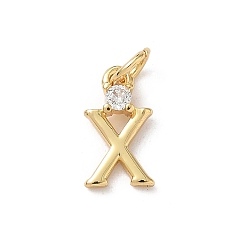 Letter X Латунные подвески из прозрачного кубического циркония, письмо амулеты, с целью перехода в кольце, стойки покрытие, долговечный, без свинца и без кадмия, реальный 18 k позолоченный, Письмо X, 12~12.5x3~10x2.3 мм, отверстие : 3.3 мм