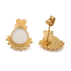 Настоящее золото 18K Ионное покрытие (ip) 304 круглая нержавеющая сталь с серьгами-гвоздиками в форме сердца, с эмалью, реальный 18 k позолоченный, 17x14 мм