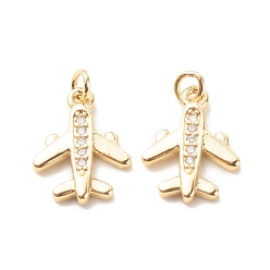 Настоящее золото 18K Латунные микропаве прозрачные подвески с фианитом, с целью перехода в кольце, без кадмия и без свинца, самолет, реальный 18 k позолоченный, 15x11x1.8 мм, отверстие : 2.4 мм