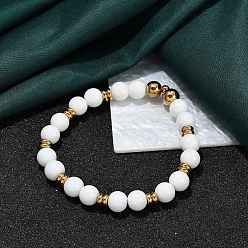 Настоящее золото 18K Ионное покрытие (ip) 304 браслеты из нержавеющей стали и круглых стеклянных бусин для женщин и мужчин, реальный 18 k позолоченный, 2-1/8 дюйм (5.4 см)