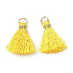 Желтый Подвески из полиэстера, кистями, С золотыми железными кольцами, желтые, 23~25x14~20x7~10 мм, отверстие : 4.5 мм