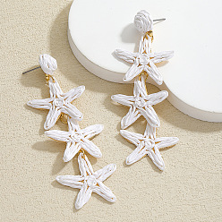 Белый Серьги-гвоздики из сплава рафии в виде морских звезд, золотые, белые, 89x30 мм
