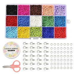 Mixed Color 8/0 Glass Round Seed Beads, with Elastic Crystal Thread, Stainless Steel Scissors, Alloy Lobster Claw Clasps, Mixed Color, 3~3.5x2~3mm, Hole: 1~1.2mm