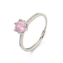 Pink Brass Micro Pave Cubic Zirconia Solitaire Ring, Adjustable Rings, Pink, Inner Diameter: 19mm