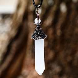 Quartz Crystal Natural Quartz Crystal with Metal Big Pendants, Bullet Charms, Red Copper, 78x17mm
