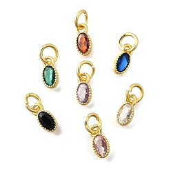 (52) Непрозрачная лаванда Латунные микро проложить кубического циркония подвески, овальные амулеты, с прыжковых колец, без кадмия и без свинца, долговечный, стойки покрытие, реальный 18 k позолоченный, разноцветные, 8.5x4x2 мм, отверстие : 3 мм