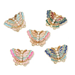 Mixed Color Alloy with Enamel Chandelier Component Links, with ABS Plastic Imitation Pearl, Butterfly, Cadmium Free & Nickel Free & Lead Free, Golden, Mixed Color, 15.5x21.5x3mm, Hole: 1.2mm