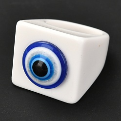 Weiß Transparente Acryl-Fingerringe, Quadrat mit Harz bösen Blick, weiß, us Größe 7 3/4 (17.9 mm), 5~20 mm, Innendurchmesser: 17 mm