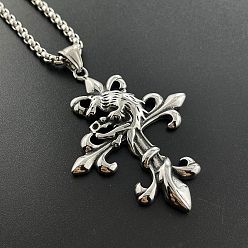 Нержавеющая Сталь Цвет Ретро-панк-хип-хоп 304 ожерелья с подвеской в виде волчьего креста из нержавеющей стали для мужчин, цвет нержавеющей стали