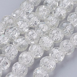 Clear Spray Painted Crackle Glass Beads Strands, Round, Clear, 10mm, Hole: 1.3~1.6mm, about 80pcs/strand, 31.4 inch