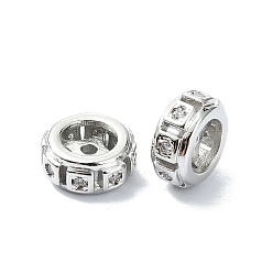 Платина Покрытие стойки латунь микропаве прозрачные кубические циркониевые бусины, долговечный, без свинца и без кадмия, плоско-круглые, платина, 8x3.5 мм, отверстие : 1.2 мм