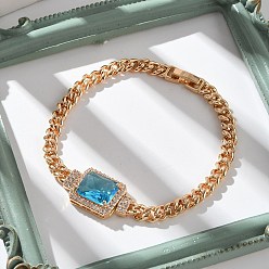 Золотой Прямоугольные звенья браслетов из латуни с микропаве из кубического циркония, бордюрные цепи, без кадмия и без свинца, долговечный, золотые, внутренний диаметр: 2 дюйм (5.2 см)