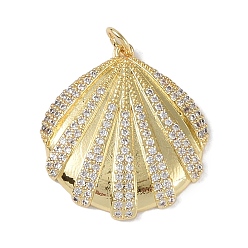 Real 18K Gold Plated Rack Plating Brass Micro Pave Clear Cubic Zirconia Pendants, with Jump Rings, Cadmium Free & Lead Free, Long-Lasting Plated, Shell, Real 18K Gold Plated, 25.5x23.5x4mm, Hole: 3mm