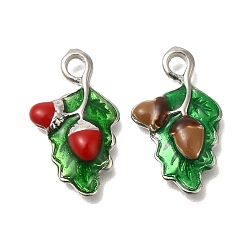 (52) Непрозрачная лаванда Латунь эмаль подвески, платина, лист с подвеской в виде желудя, разноцветные, 24x14x4 мм, отверстие : 3 мм