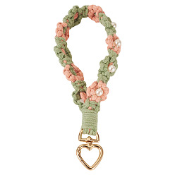 Pink Подвесные украшения из хлопчатобумажных плетеных цветов, с застежками в виде сердечек из сплава и пластиковыми бусинами, розовые, 200 мм