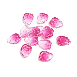 Hot Pink Two-Tone Transparent Glass Charms, Leaf, Hot Pink, 13.5x10.5x3.5mm, Hole: 1.2mm