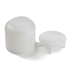 Blanco Moldes para tarros de velas con forma de columna con patrón de rayas, Moldes de hormigón de silicona para portavelas con tapas., moldes de fundición de resina epoxi, blanco, 11.1x8.8 cm