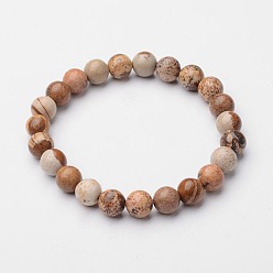 Picture Jasper Natural Picture Jasper Beaded Stretch Bracelets, 52mm