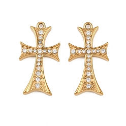 Настоящее золото 18K 304 микро нержавеющей стали прокладывать Цирконом подвески, крест прелести, ионное покрытие (ip), реальный 18 k позолоченный, 26x14x2.5 мм, отверстие : 1.5 мм