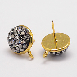 Золотой Латунный горный хрусталь, с петлей, полукруглый, золотые, 16x12x5 мм, отверстия: 2 мм, штифты: 0.8 мм