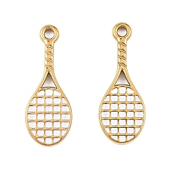 Белый 304 нержавеющей стальной эмали подвески, прелести ракетки, вакуумное покрытие pvd, реальный 18 k позолоченный, белые, 24.5x9.5x2 мм, отверстие : 1.6 мм