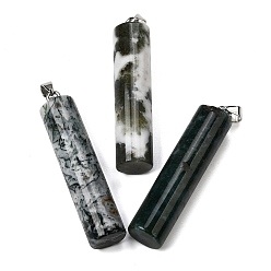 Мосс Агат Природные Моховой агат большие кулоны, Подвески в виде колонн с 304 защелкивающимися креплениями из нержавеющей стали, цвет нержавеющей стали, 54.5~56x12~14 мм, отверстие : 6x4 мм