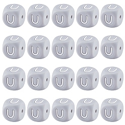 Letter U 20 силиконовые бусины серого цвета в виде кубических букв 12x12x12 мм квадратные бусины с алфавитом в виде кубиков с 2 мм отверстием прокладки свободные бусины с буквами для браслета, ожерелья, ювелирных изделий, letter.u, 12 мм, отверстие : 2 мм