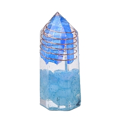 Аквамарин Генераторы энергии шестиугольной призмы из башенной смолы, Рейки натуральные аквамариновые чипсы внутри для украшения домашнего офиса, 50~55x20~25 мм