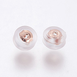 Розовое Золото Силиконовые гайки для ушей, спинки для серьги, с латунной фурнитурой , розовое золото , 5x4 мм, отверстие : 0.7 мм