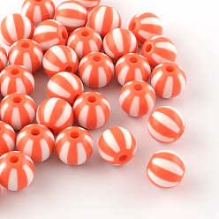 Коралловый Полоса непрозрачные акриловые шарики, круглые, коралл, 16x15 мм, Отверстие : 3 мм , около 220 шт / 500 г