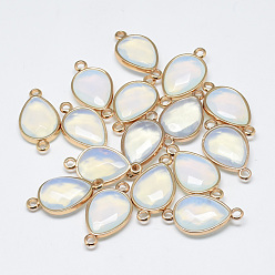 Opalite Opalite Links connectors, with Golden Tone Brass Findings, Faceted, teardrop, 27x14~15x6~7mm, Hole: 2mm