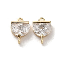 Real 18K Gold Plated Brass Connector Charms, with Clear Glass, Fan-shaped Links, Cadmium Free & Nickel Free & Lead Free, Real 18K Gold Plated, 10.5x7x3mm, Hole: 1mm