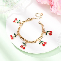 Вишня 304 браслеты из нержавеющей стали с цепочкой из фигаро и скрепок, браслеты из сплава эмали для женщин, вишня, 7-1/8~7-1/4 дюйм (18~18.4 см)