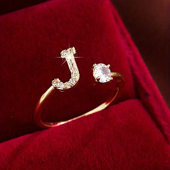 Letter J Латунные микро проложить манжеты кольца кубического циркония, буква J, 12x8 мм