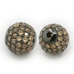 Gunmetal Brass Cubic Zirconia Beads, Round, Gunmetal, 8mm, Hole: 1.5mm