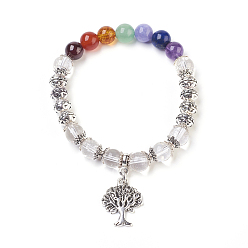 Хрусталь Чакра ювелирные изделия, браслеты из натурального кварца и смешанного камня, со сплавочной фурнитурой, дерево, 2-1/8 дюйм (5.5 см), Дерево: 21x16.5x2 мм