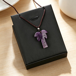 Améthyste Collier avec pendentif en améthyste naturelle sculptée en forme de cocotier, cordon en polyester ajustable, 23.62~25.20 pouce (60~64 cm)