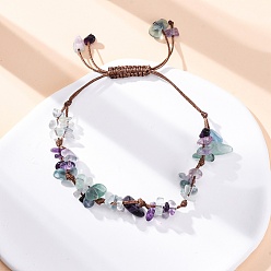 Флюорит Регулируемые браслеты из плетеных бусин из натурального флюорита для женщин, внутренний диаметр: 1-5/8~3 дюйм (4.15~7.6 см)