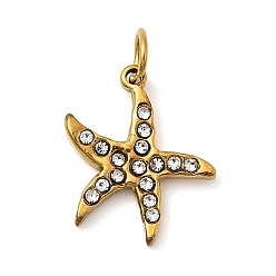 Кристалл 304 из нержавеющей стали горный хрусталь подвески, прелести морская звезда, ионное покрытие (ip), реальный 18 k позолоченный, с целью перехода в кольце, кристалл, 12.5x11.5x1.5 мм, отверстие : 2.5 мм