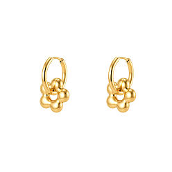 Flower 304 Stainless Steel Hoop Dangle Earrings for Women, Real 18K Gold Plated, Flower, 21x13mm