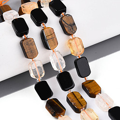 Смешанные камни Нити из бусин из натурального обсидиана, цитрина и тигрового глаза, овальные, с бисером и картоном, 10~14x7~10x3.5~6 мм, отверстие : 0.7~1 мм, около 13~14 шт / нитка, 7.09~7.87 дюйм (18~20 см), 1 прядь / комплект