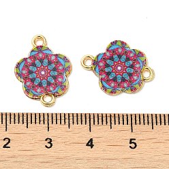Deep Pink Printed Alloy Enamel Connector Charms, Flower Links, Light Gold, Deep Pink, 14x18x1.5mm, Hole: 1.5mm