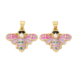 Настоящее золото 18K Латунные микро проложить кубического циркония подвески, Пчелы, с эмалью и абс пластика имитация жемчуга, без кадмия и без свинца, стойки покрытие, долговечный, реальный 18 k позолоченный, 18x22x4 мм, отверстие : 4x5 мм