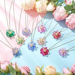 (52) Непрозрачная лаванда Стекло ожерелья шкентеля, с бусинами из ракушек и 304 цепочкой из нержавеющей стали, ожерелье для женщин, цветок, разноцветные, 17.68 дюйм (44.9 см)