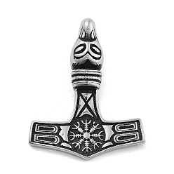 Античное Серебро Викинг 304 подвески из нержавеющей стали, Мьёльнир Молот Тора со шлемом трепета, античное серебро, 37.5x30x10 мм, отверстие : 5 мм