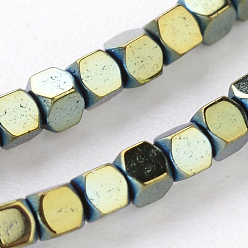 Зеленое Покрытие Граненый куб гальванических немагнитные нити шарик синтетический гематит, зеленый покрытием, 1.5x1.5x1.5 мм, отверстие : 1 мм, около 268 шт / нитка, 15.94 дюйм