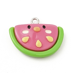 Арбуз Непрозрачные подвески смолы, мультфильм прелести, с железной петлей платинового тона для ожерелья своими руками, фламинго, арбуз, 19x24x7 мм, отверстие : 2 мм